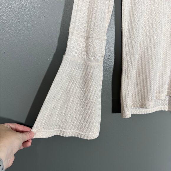Lucky Brand Women's Ivory Lace Trim Boho Romantic Knit Top - Size XS - Coquette - Picture 3 of 6